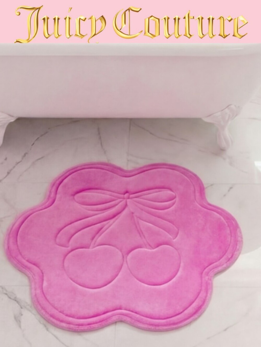 Juicy Couture Home Quilted Memory Foam Bow Cherry Scalloped Bath Rug